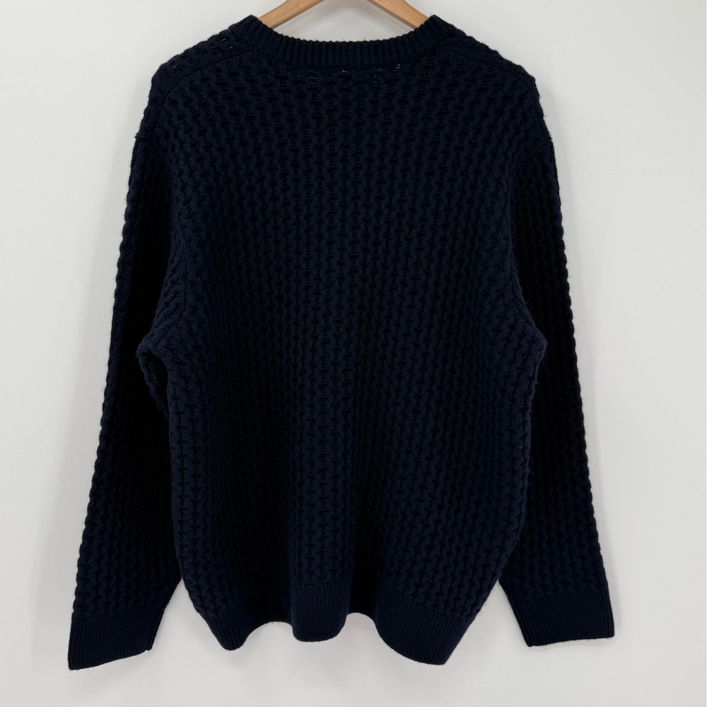 NAADAM Mens XL Wool Cashmere Waffle Knit Sweater Navy Crewneck - Picture 2 of 5